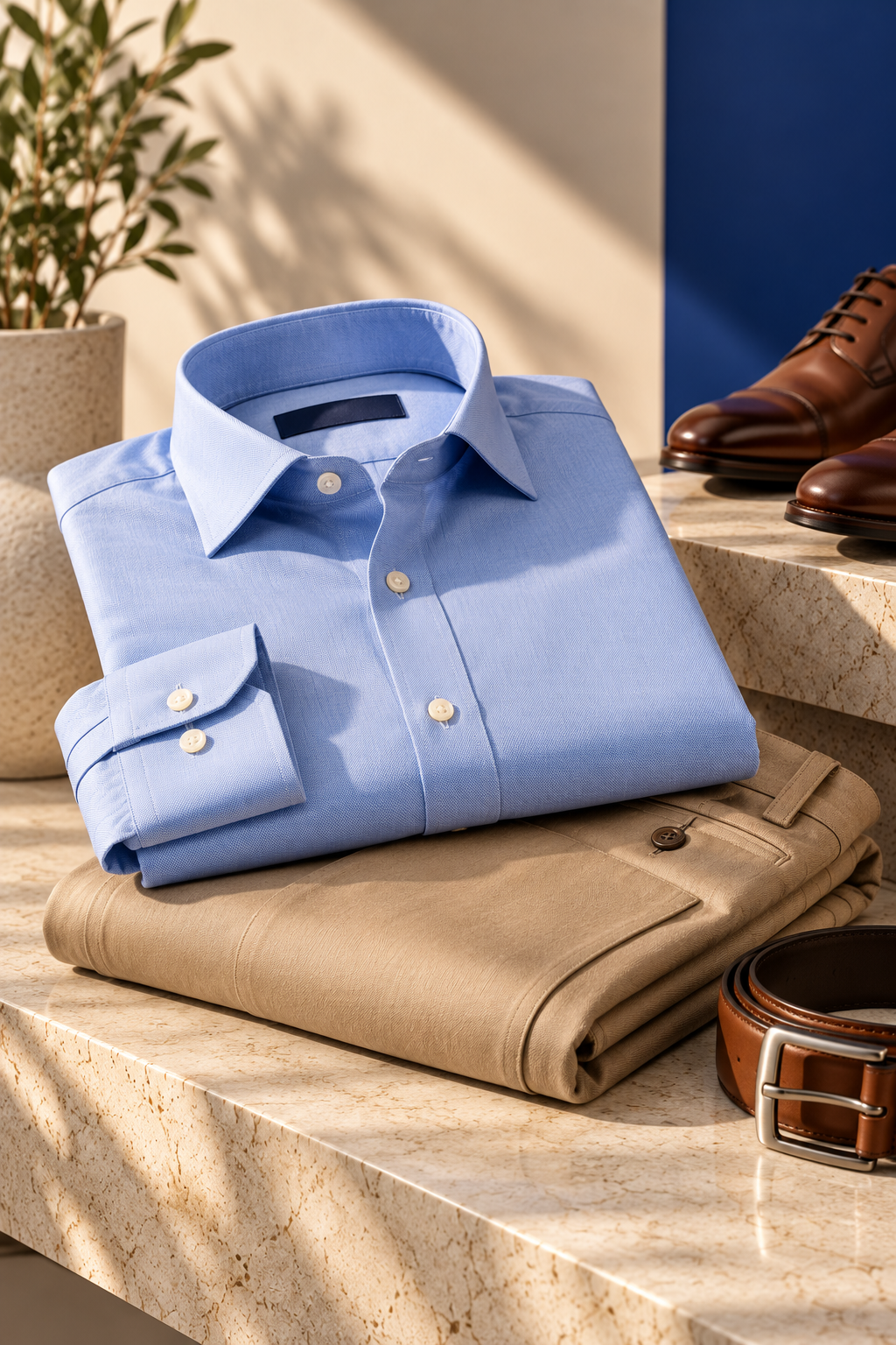 Blue shirt and khaki trouser outfit set
